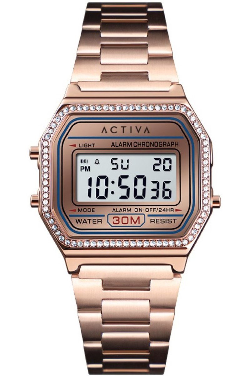 Activa x Invicta Digital ACW1474-001 Dames Horloge - Waterdicht - Digitaal - Quartz Uurwerk - met rosegouden Wijzerplaat - 37mm