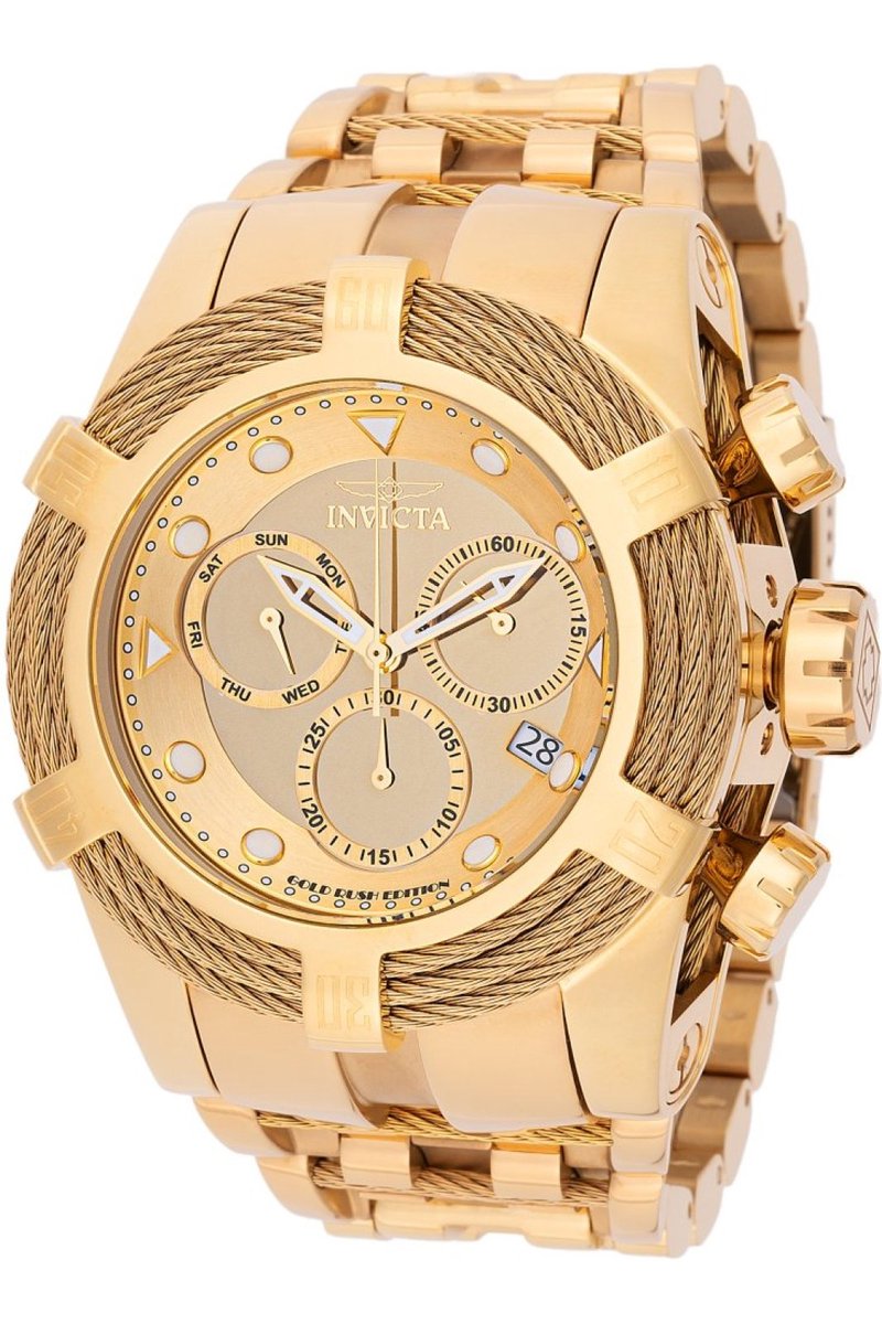 Invicta Bolt 48604 Heren Horloge - Waterdicht - Analoog - Quartz Uurwerk - Roestvrij Staal met gouden Wijzerplaat - 53mm