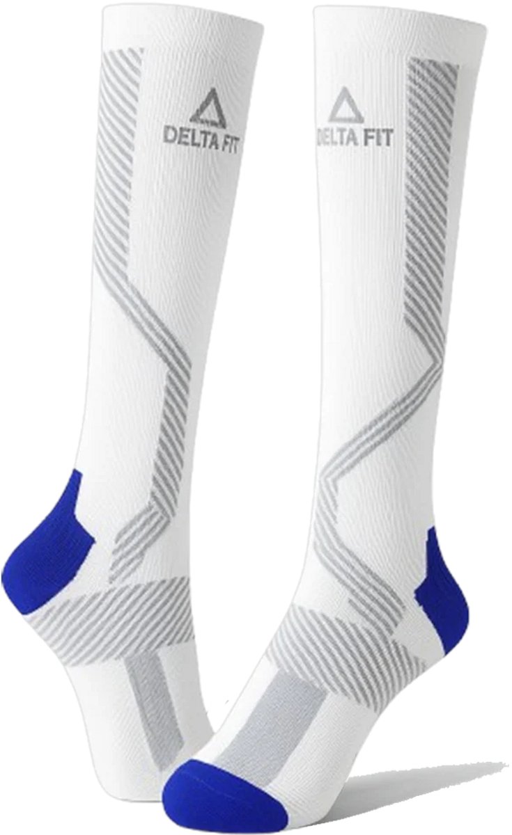 Delta Fit Lange Compressiesokken – Sport Heren & Dames – Wit – 43-46
