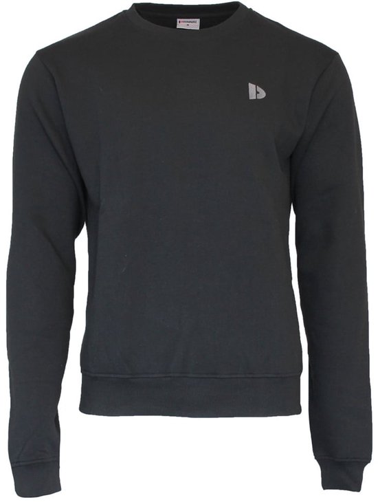Zwarte Donnay trui met ronde hals en grijs logo op de borst.