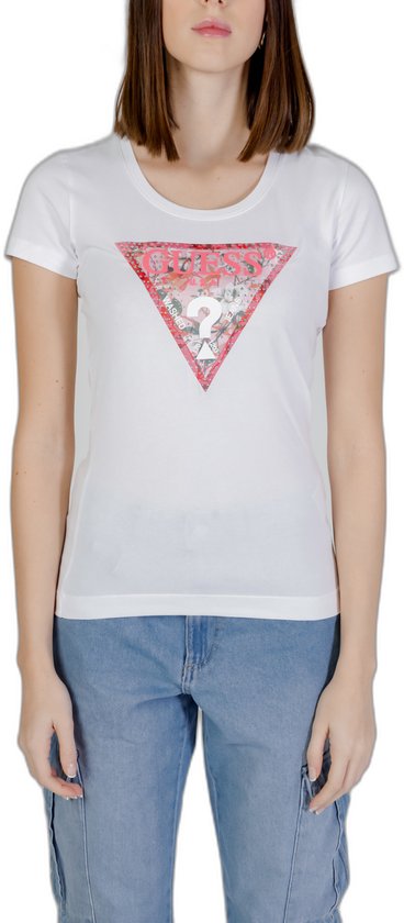 Guess SS RN Satin Triangle Tee Dames T-Shirt - Wit - Maat XS
