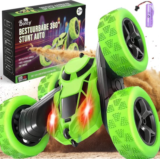 Boncy® Bestuurbare RC Auto Offroad - 360 Stunt Groen - Jongens Meisje Volwassenen - Speelgoed Binnen & Buiten - Afstandbestuurbaar Race Drift Car - Afstandsbestuurbaar Raceauto Accu - Stuntauto - Bestuurbaar Snel Elektrisch Autos Afstandsbediening