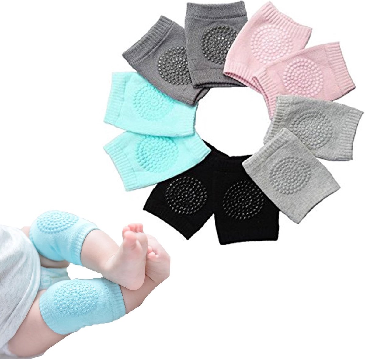 Baby Kruip Kniebeschermers 5 Paar - Anti-Slip Bescherming - Verstelbare Ademend Kussen Ontwerp - Voor Baby's en Peuters - Unisex - Past Alle Maten - 5 Paar