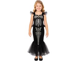 Joya Kids® | Halloween Mermaid jurk meisje | Verkleedjurk skelet zeemeermin | Zwart met tule & glitter | Meisjes kostuum carnaval verkleedkleding | Maat 140