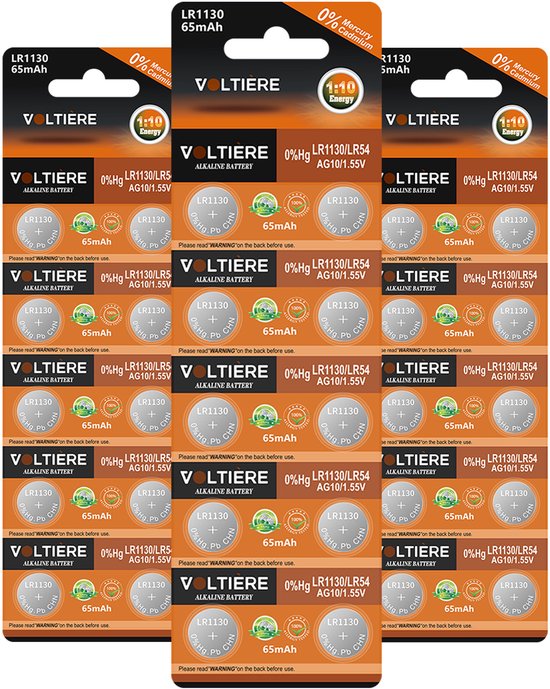 Piles Voltière LR1130 (lot de 30) - Piles Knoopcel AG10 - Pile bouton LR-1130 - 30 pièces