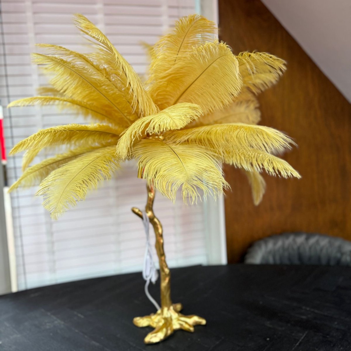 Palmboom Tafellamp Gold - Binnen Lamp - Nachtlamp - Decoratie Verlichting - Fluffy Veren Table Lamp - Sfeermaker