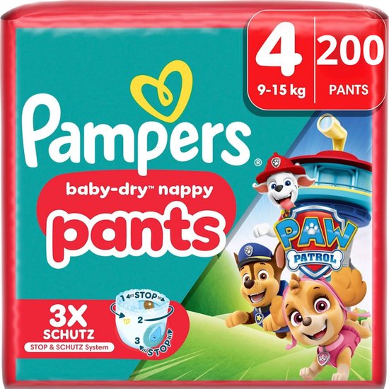 Pampers Baby Dry Pants - Maat 4 - Megapack - 200 stuks - 9/15KG - 8 x 25 luierbroekjes - Paw Patrol editie