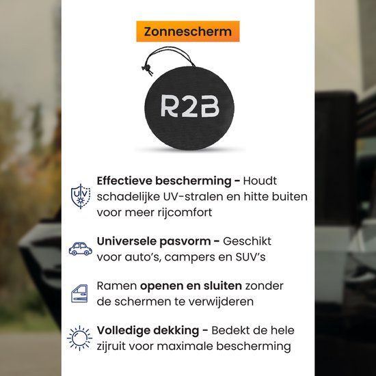 R2B Zonnescherm Auto Zijruit - 2 Stuks - UV Protectie - Zonnescherm Auto Baby & Kind - Zonwering Auto - Zonwering Raam - Auto Zonnescherm - Auto Accessoires