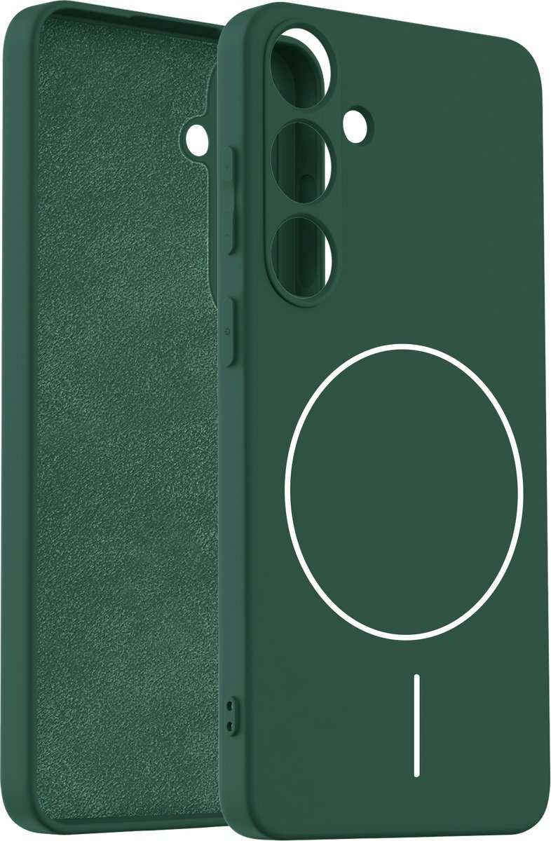 Coverzs Magnetisch siliconen geschikt voor Samsung Galaxy S24 Plus - siliconen hoesje met magneet (donkergroen)