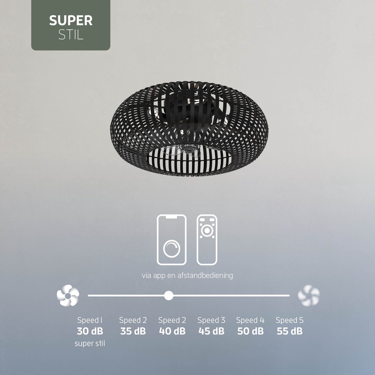Varin Smart Plafondlamp met ventilator - Bamboe Zwart thumbnail 4