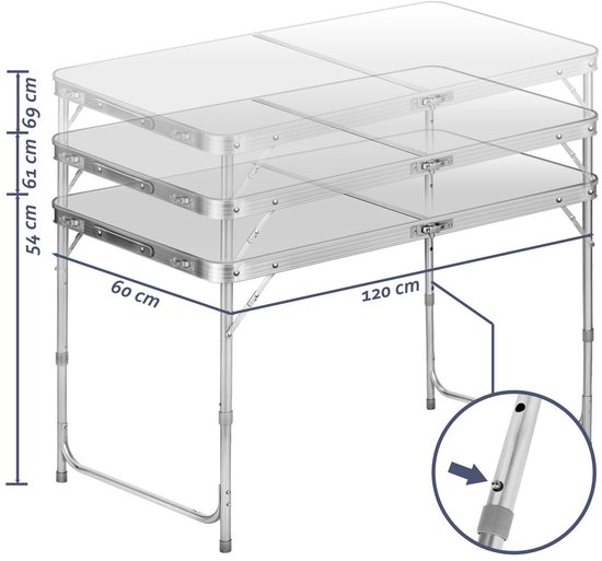 Sannaila Opvouwbare Campingtafel - Aluminium - Verstelbaar in Hoogte - 120 × 60 cm - Met Handgreep van Merkloos — afbeelding 3