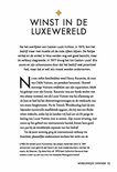 Boekpagina met titel 'WINST IN DE LUXEWERELD' en tekst over de groei van Louis Vuitton.