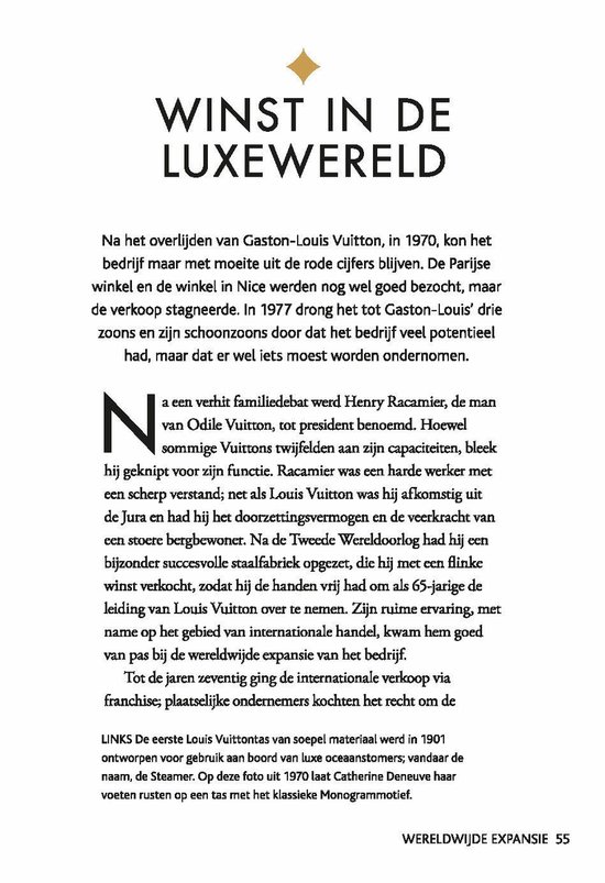 Boekpagina met titel 'WINST IN DE LUXEWERELD' en tekst over de groei van Louis Vuitton.