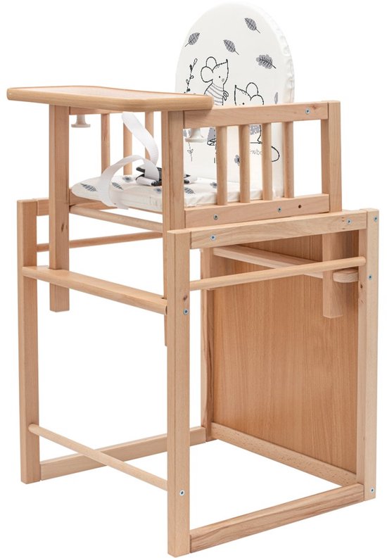 New Bébé - Chaise haute Jerry - Chaise haute en bois - Chaise haute et table 2 en 1 - Bois de hêtre - Mobilier pour bébé sûr et multifonctionnel
