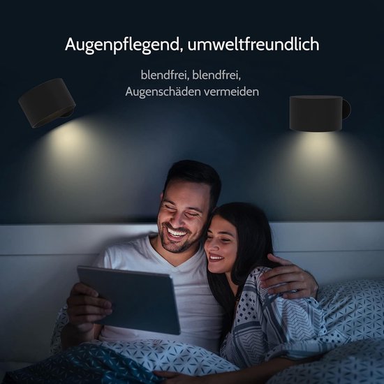 Lamp - Wandlamp binnen - LED wandlamp - Nachtlampje volwassenen - Wandlamp met batterij 1 stuk - Touch control 3 helderheidsniveaus - 360° draaibaar - Voor woonkamer-Slaapkamer-Trap - Zwart van Merkloos — afbeelding 3