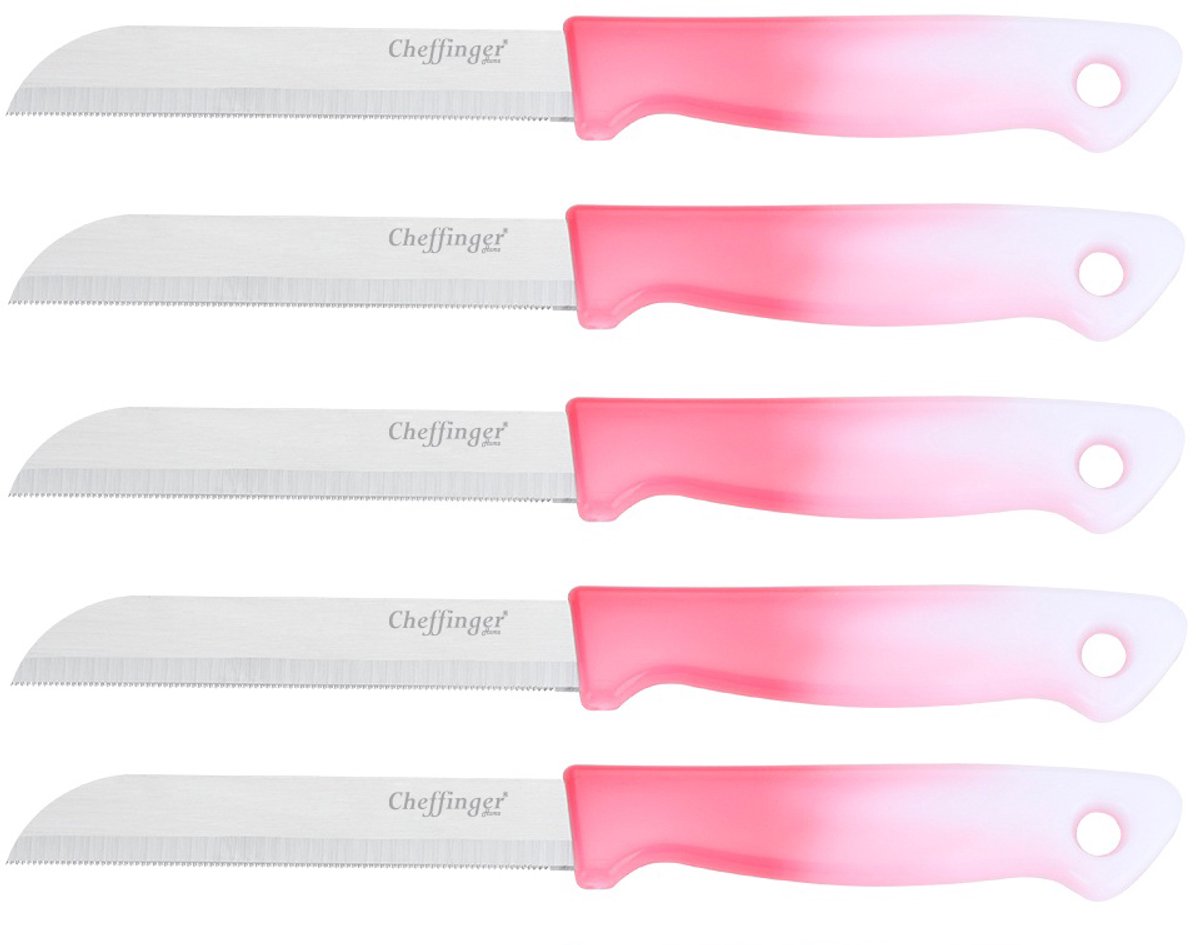 Cheffinger Schilmessenset – RVS Glad – 18 cm – Roze – 5 Stuks - Schilmesje
