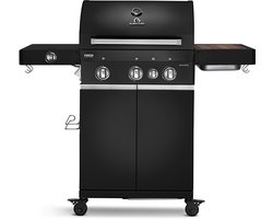 BURNHARD® 3 Branders gasbarbecue FRED Deluxe BLACK Series 3 incl. achterbrander, keramische 900°C infraroodbrander, zijkookplaat, RVS grillrooster + uitklapbare zijtafels