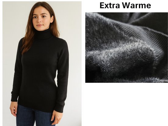 SUNMOOL Gebreide trui - Coltrui - extra Warme trui - met Fur - Zwart - Maat : 2XL