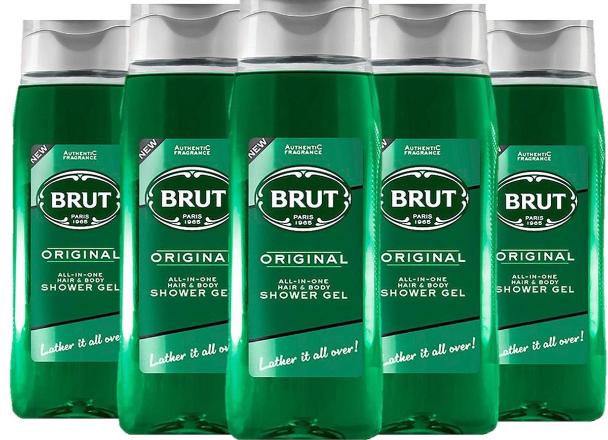 Brut Douchegel XL Formaat - Voordeelverpakking 5 x 500 ml - 2IN1 Formule - All Over Bodywash