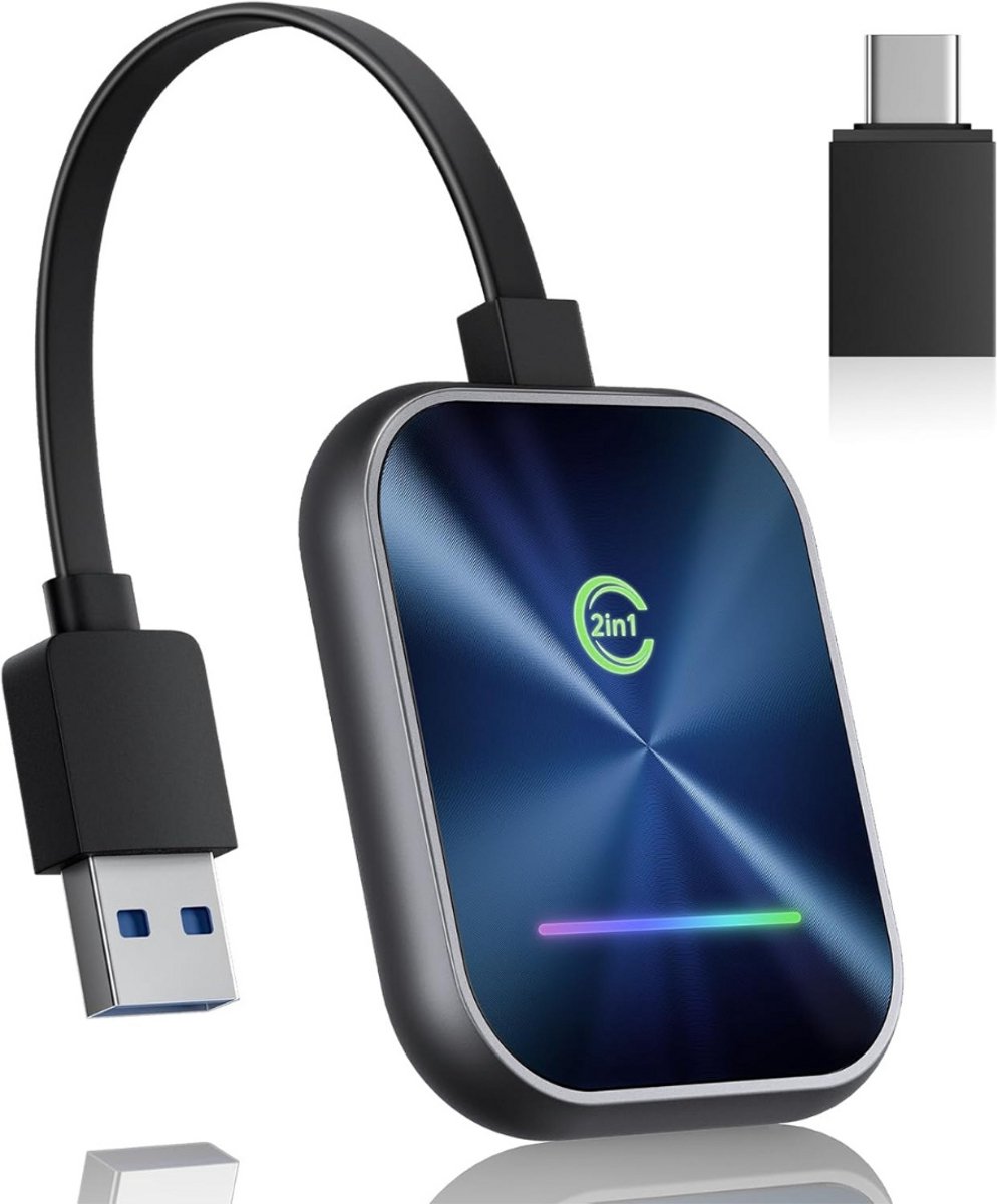 Luumuu® 2-in-1 CarPlay Dongle - Apple CarPlay - Android Auto - WiFi - Car Dongle - Bluetooth Adapter - Navigatiesysteem Auto - Draadloos - Inclusief USB C Adapter
