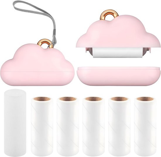 Mini-pluizenroller - Herbruikbare pluizenroller - Reispluizenroller - Wordt geleverd met 1 wasbare herbruikbare kern en 150 wegwerpbare kleefvellen - Draagbare pluizenroller - voor het verwijderen van kleding en dierenhaar - Roze