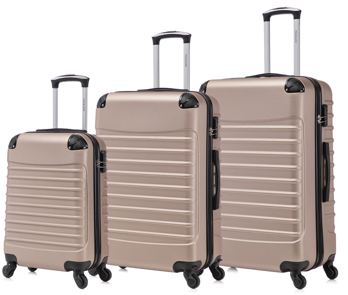 Travelerz Rome Kofferset 3-Delig – Handbagage 39L + Medium 69L + Extra Large 95L – Lichtgewicht ABS – Spinner Wielen – Champagne – Met Cijferslot