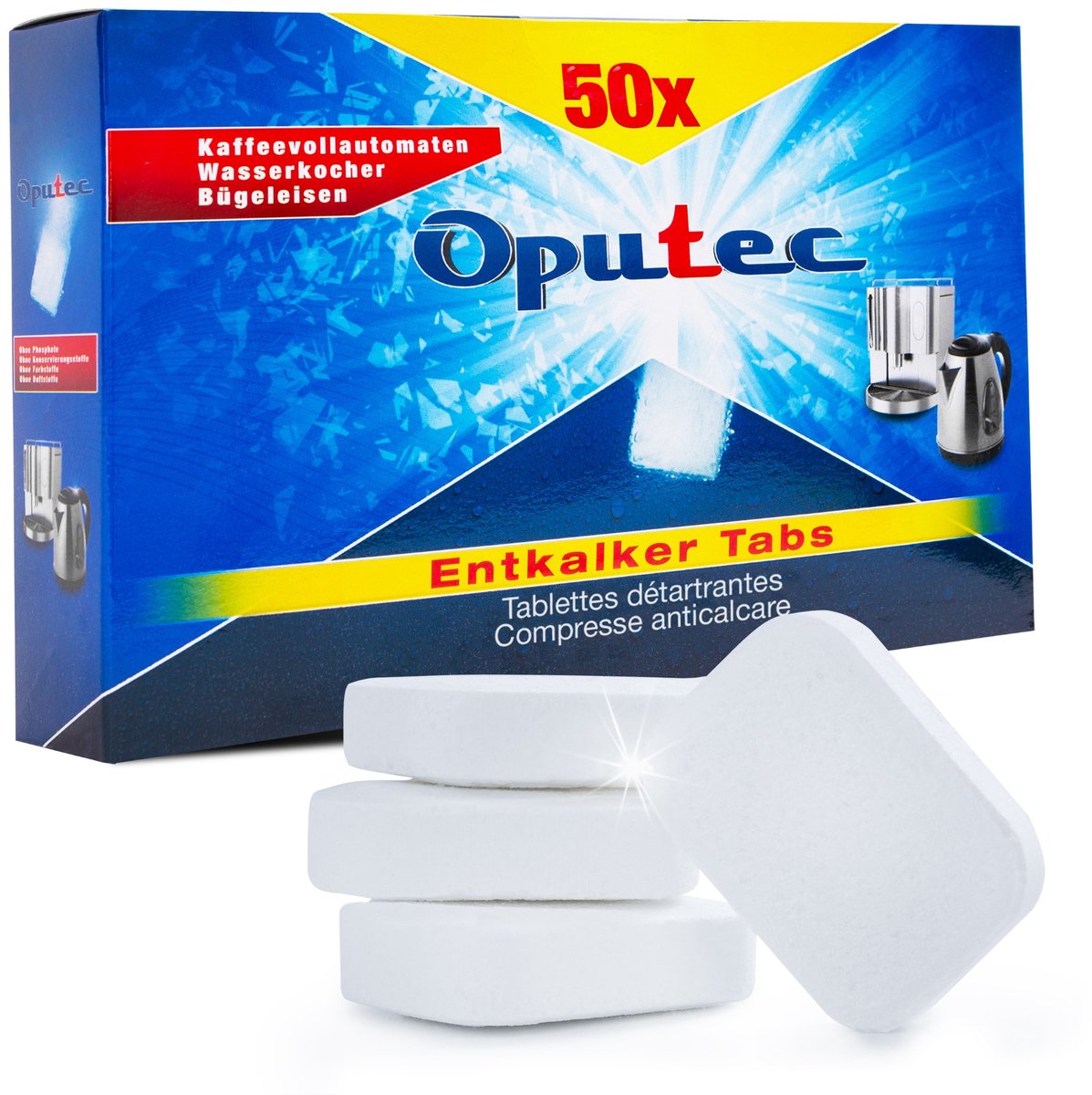 Oputec 50 stuks ontkalkingstabletten – universeel koffiemachine & espressomachine ontkalker – geschikt voor Jura, Siemens, Philips en meer