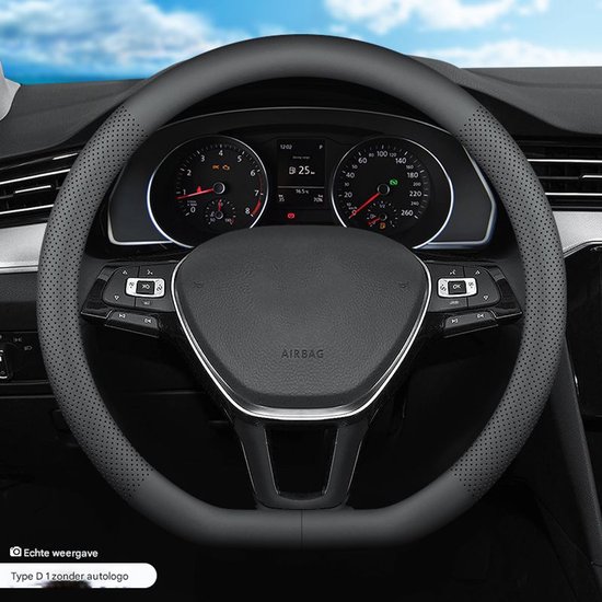 Housse de volant en forme de D, couvre-volant à fond plat, 37-39 cm (14 1/2-15 pouces), cuir microfibre respirant, noir