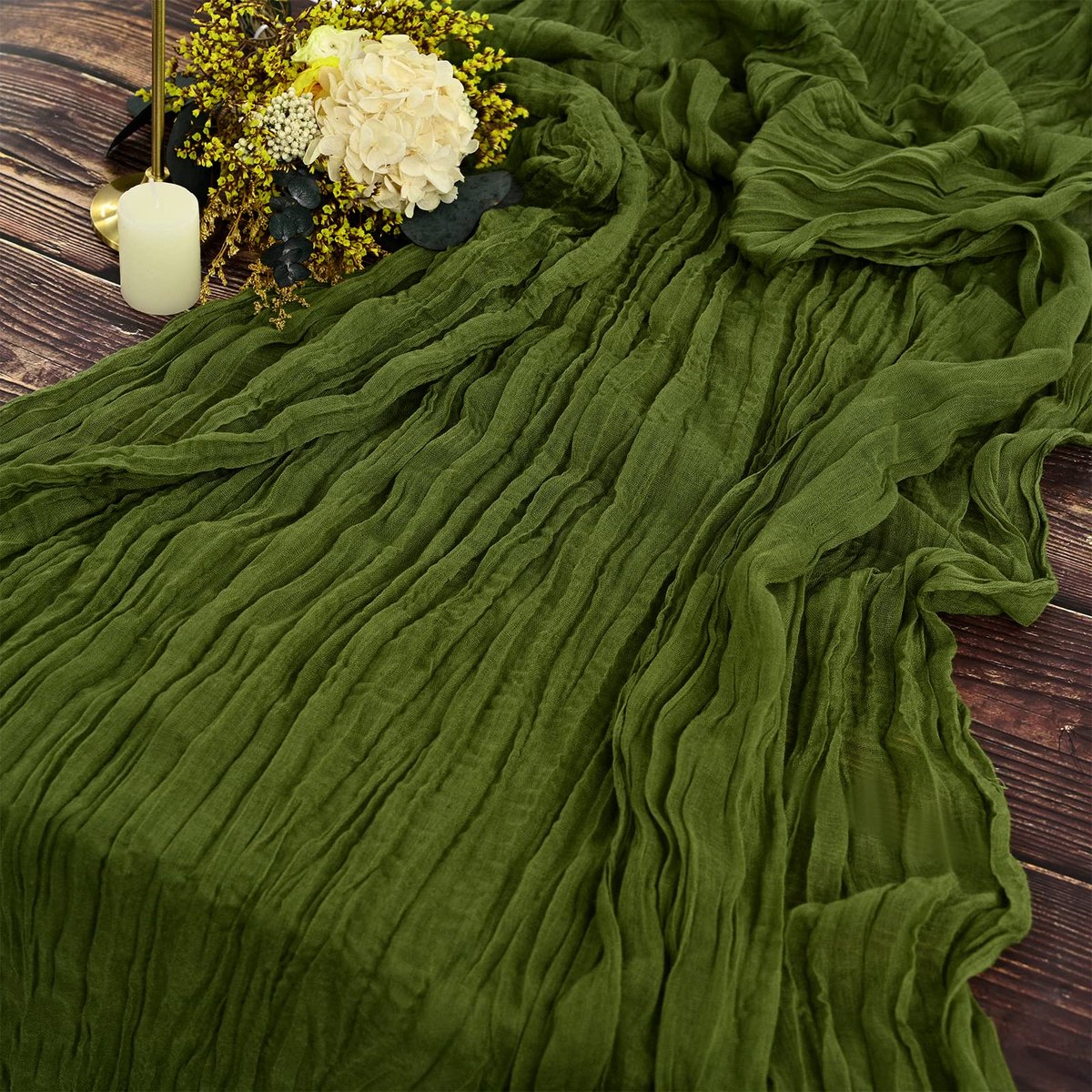 Cheesecloth Tafelloper - Rustieke Gaasstof Boho-stijl - Voor Bruiloftsdecoratie - Olijfgroen - 2 Stuks - 90 x 300 cm