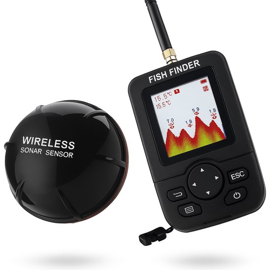 Sonar sans fil rechargeable - Sondeur de profondeur rechargeable sans fil - Sonar d'écho - Sonar de pêche - Détecteur de poisson mobile - Détecteur de poisson - Sondeur d'écho de pêche - Pêche - Profondeur d'eau 100 M - Portable