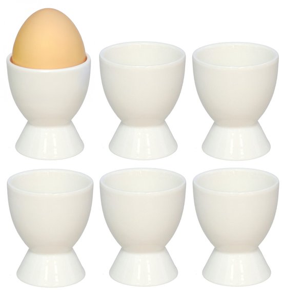 Bellatio Design Eierdopjes Basic - set van 6x - wit - porselein - 5 x 6 cm - voor ontbijt/brunch/pasen