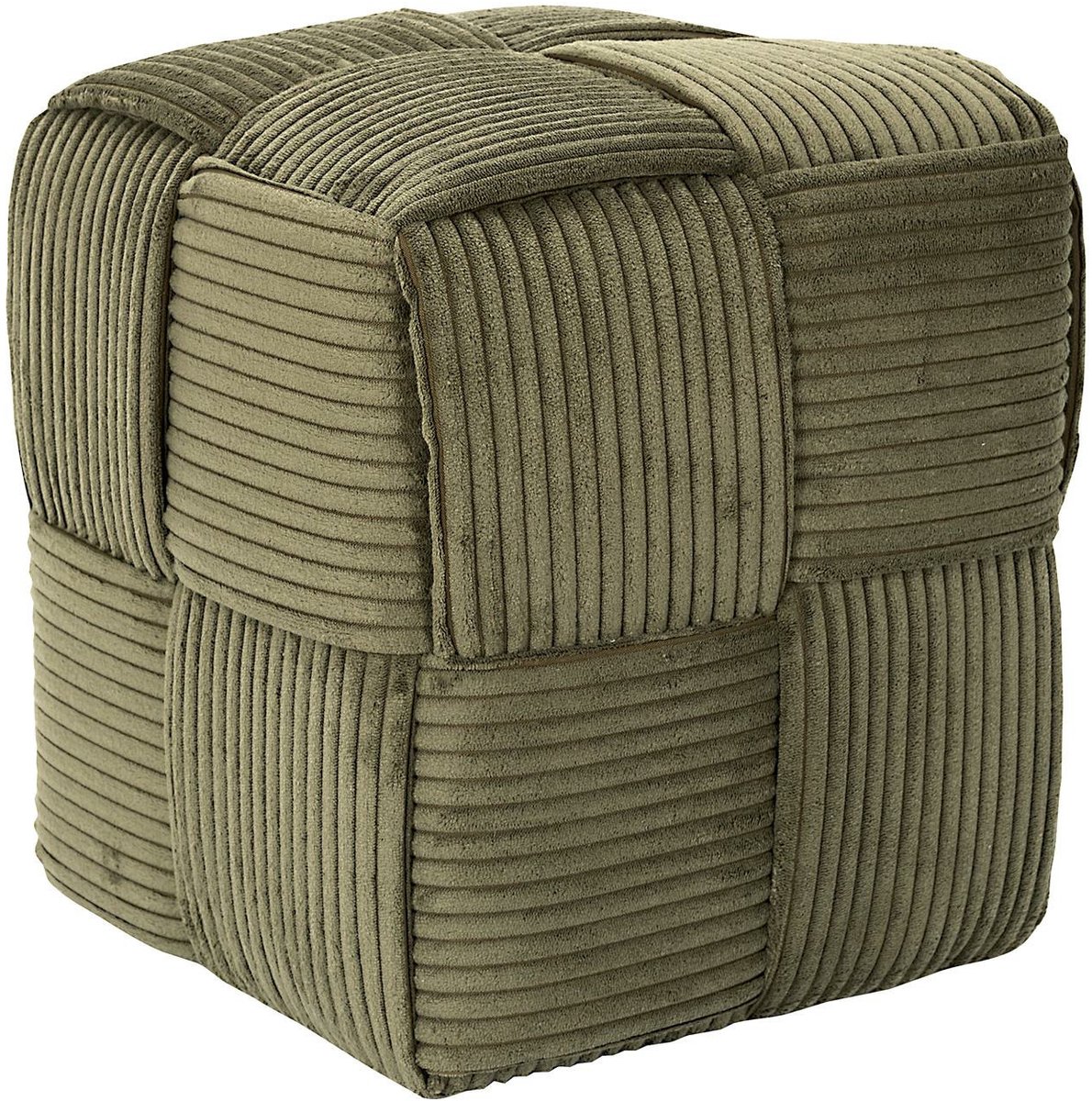 HOME DECO FACTORY Poef/krukje Cocoon - ribstof - olijfgroen - 36 x 36 x 38 cm - vierkant - bijzet stoeltjes