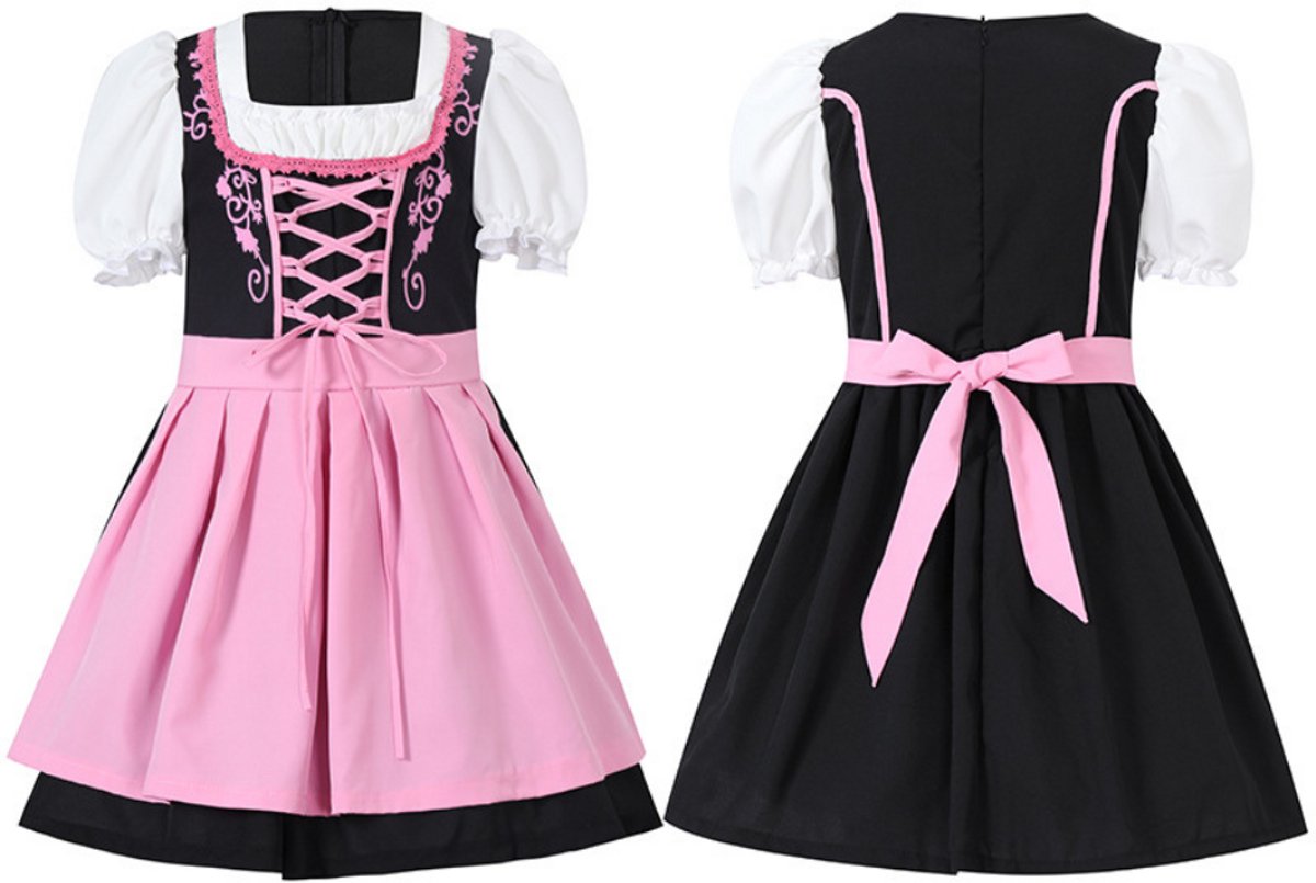 Joya Kids® Dirndl Verkleedjurk Kind | Oktoberfest Jurk Meisje | Roze & Zwart Tiroler Verkleed Jurk | Stretch Verkleedkleding Carnaval Halloween | — afbeelding 2