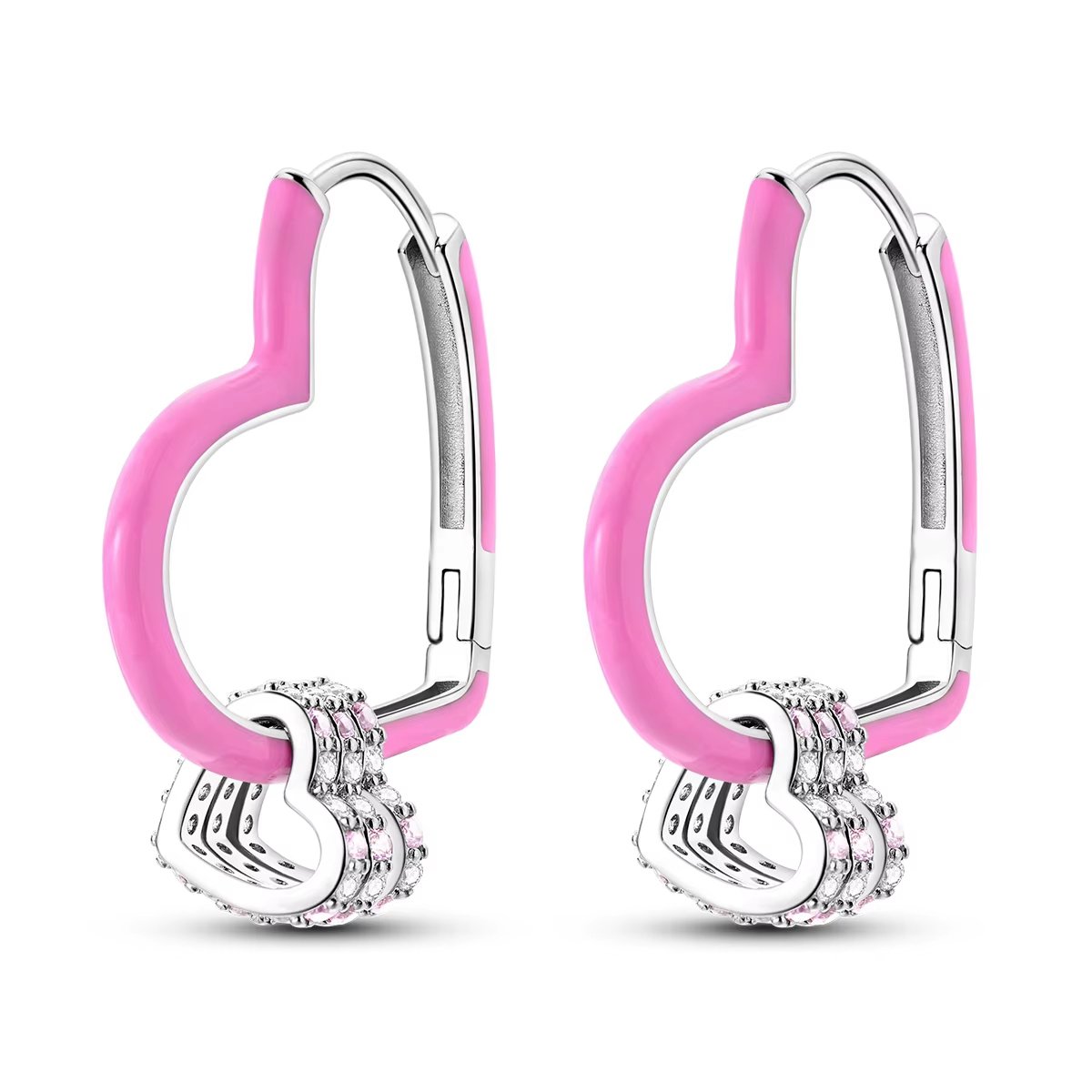 Oorbellen tiener - hartje - roze - glinster