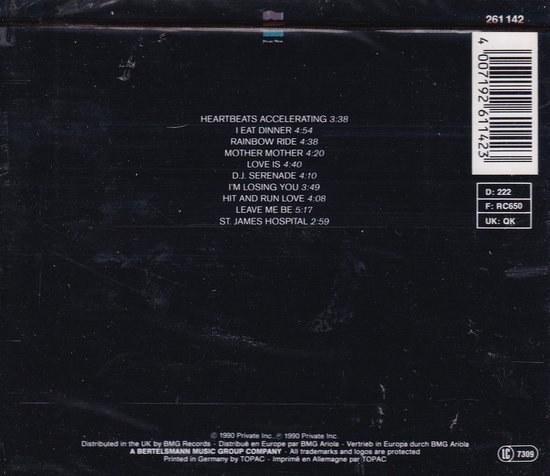 Achterkant van de albumhoes van Heartbeats Accelerating met tracklist en barcode.