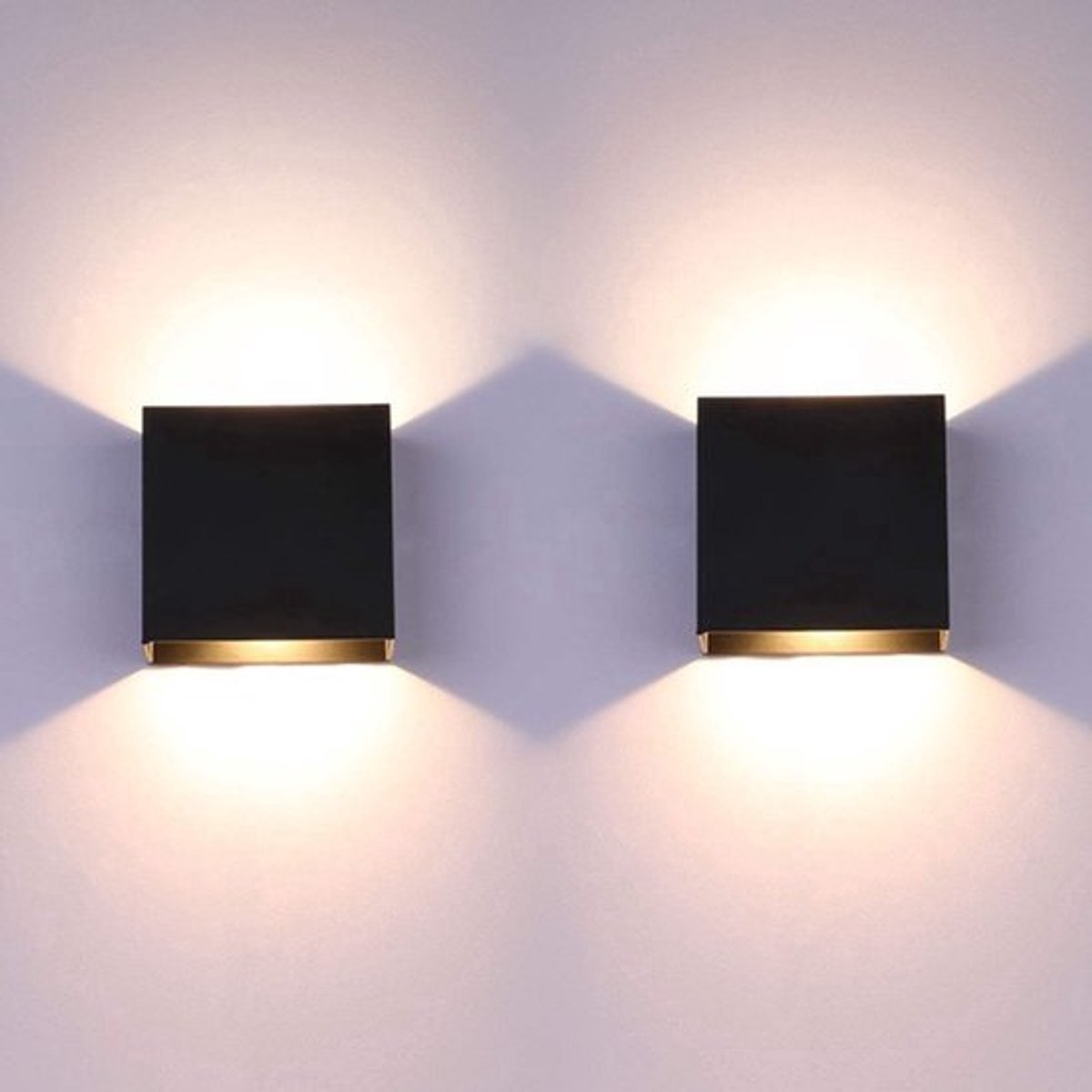 Moderne LED-Wandlamp voor Binnen - 6W - Wandlamp - Boven- en Onderverlichting - Aluminium - Geschikt voor Binnen- en Buitengebruik - Warm Wit Licht - Zwart - 2 Stucks