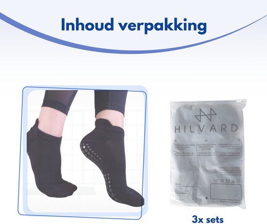 Hilvard Yoga sokken - Pilates sokken - Enkelsokken - 3 Paar - Zwart - Antislip sokken - One size fits all van Merkloos — afbeelding 5