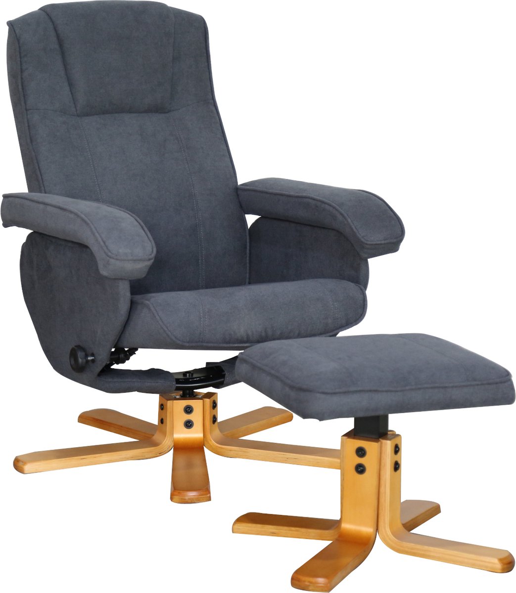 SVITA Charles Relaxstoel - Kruk Fauteuil TV-stoel Draaistoel Polyester Hout Donkergrijs