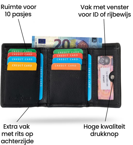 LeonDesign - Portemonnee Heren en Dames - Zwart en 100% Leer - Portemonnee met Rits - Handgemaakt en ontworpen in Nederland - Portefeuille voor dames en mannen