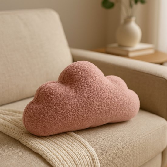 Soosie - Sierkussen Wolk – Kussentje - Teddy Bouclé – 37×58 cm – Zacht Roze