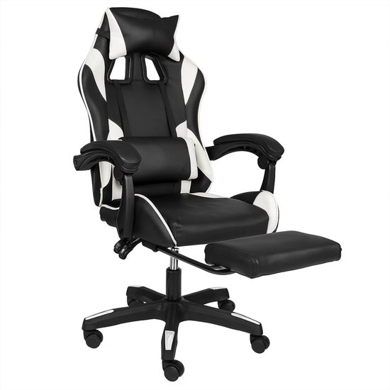 Draaibare Gamingstoel met Voetenbank Zwart/Wit - Draaibare - €169,00