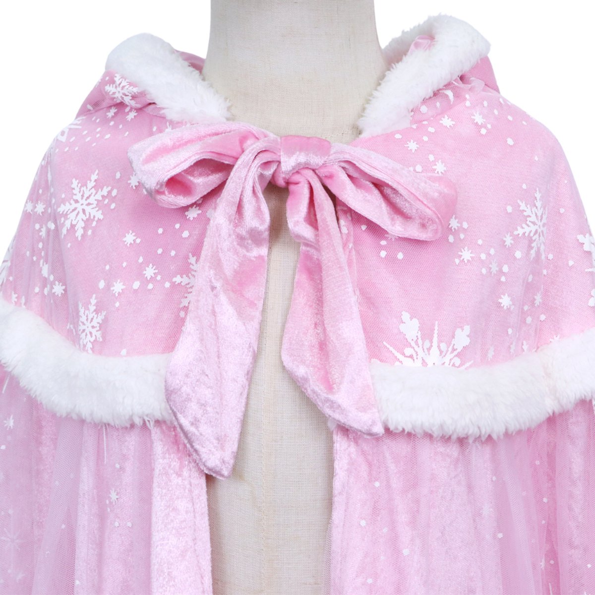 Joya Kids® | Luxe Winter Prinsessen Cape kind | Roze met witte sneeuw & glitters | IJskoningin cape met capuchon | Verkleedcape meisjes | 76 cm | Winter kostuum | Luxueuze Uitvoering — afbeelding 4