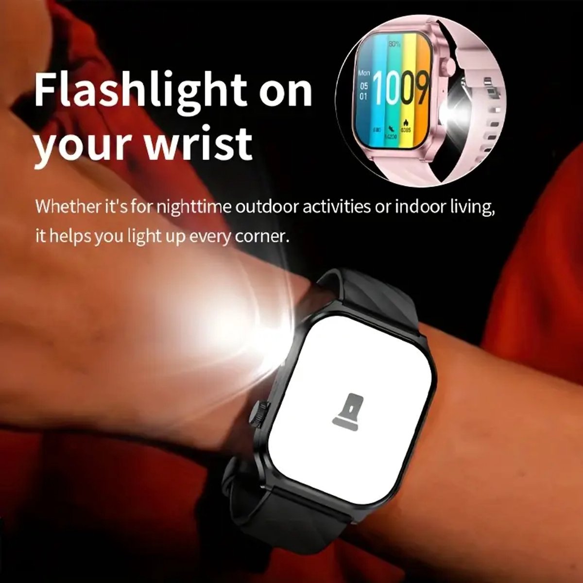 Afbeelding 3 van Smartwatch Sporthorloge Zwart met Hartslagmeter en