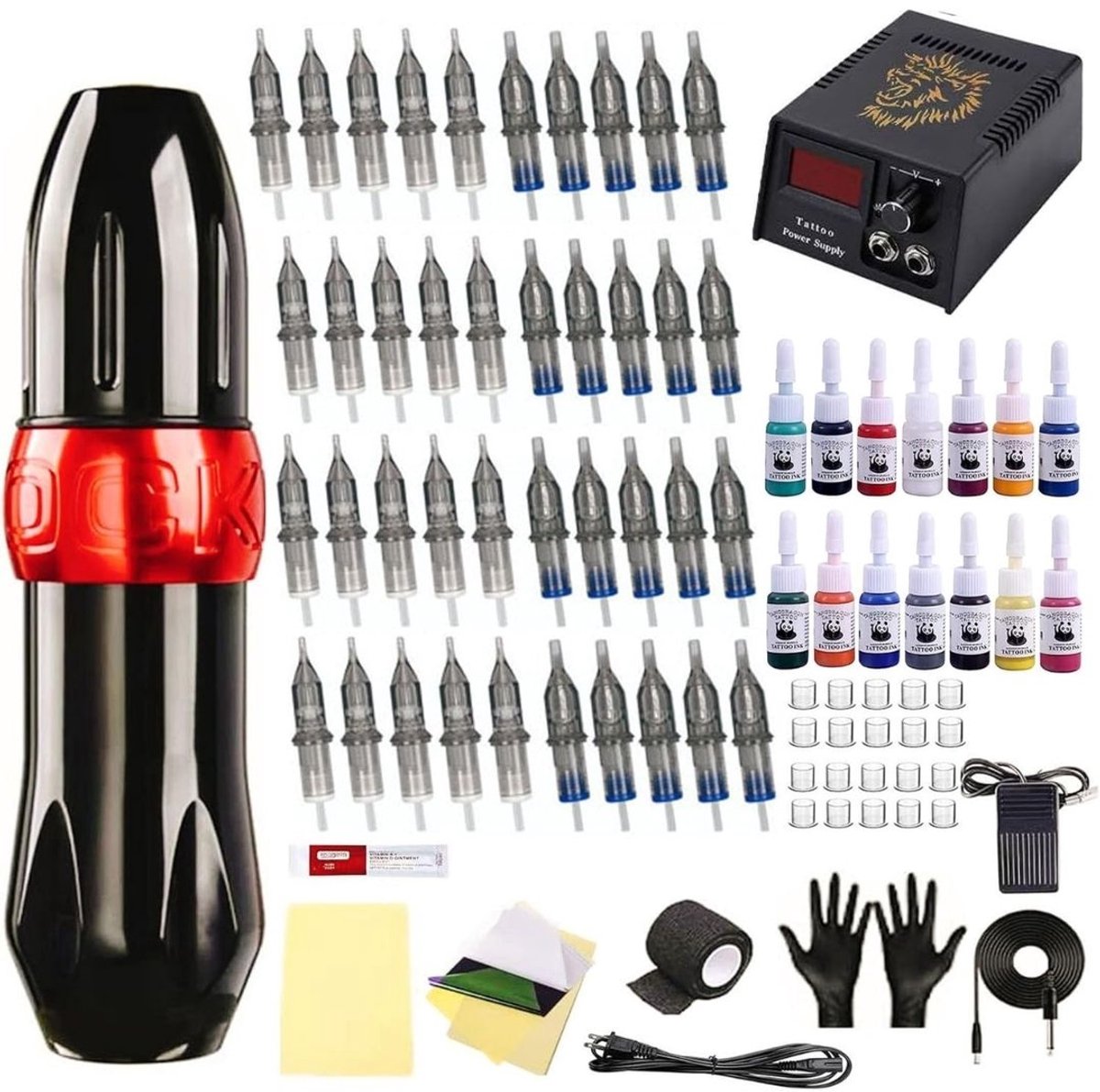 DailySupplies® Tattoo Machine met Accessoires - Tattoo kit Draadloos - Complete Set - Zwart en Rood