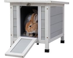 Sweiko Houten konijnenhok - Huisdierenverblijf - Afneembaar dak - Weersbestendig - Grijs