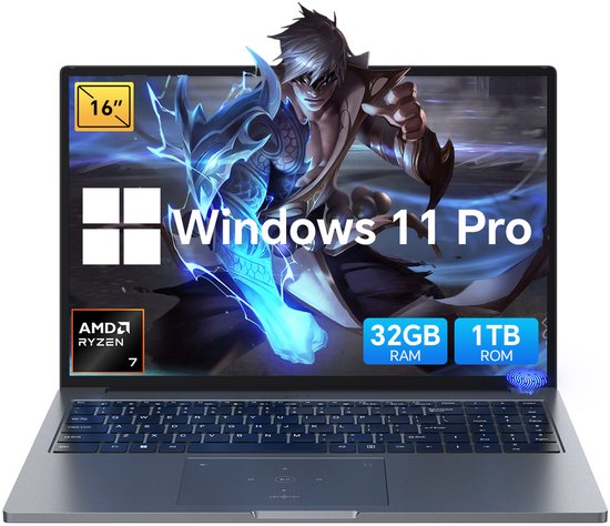 Blackview GamiBook 8 Gaming Laptop - 16 inch Full HD - 32 GB RAM - 1 TB SSD - AMD Ryzen™ 7 7735HS - Tot 4,75 GHz - WiFi 6 - Windows 11 Pro Notebook - UHD Graphics - Grijs - Blackview - Hoofdafbeelding