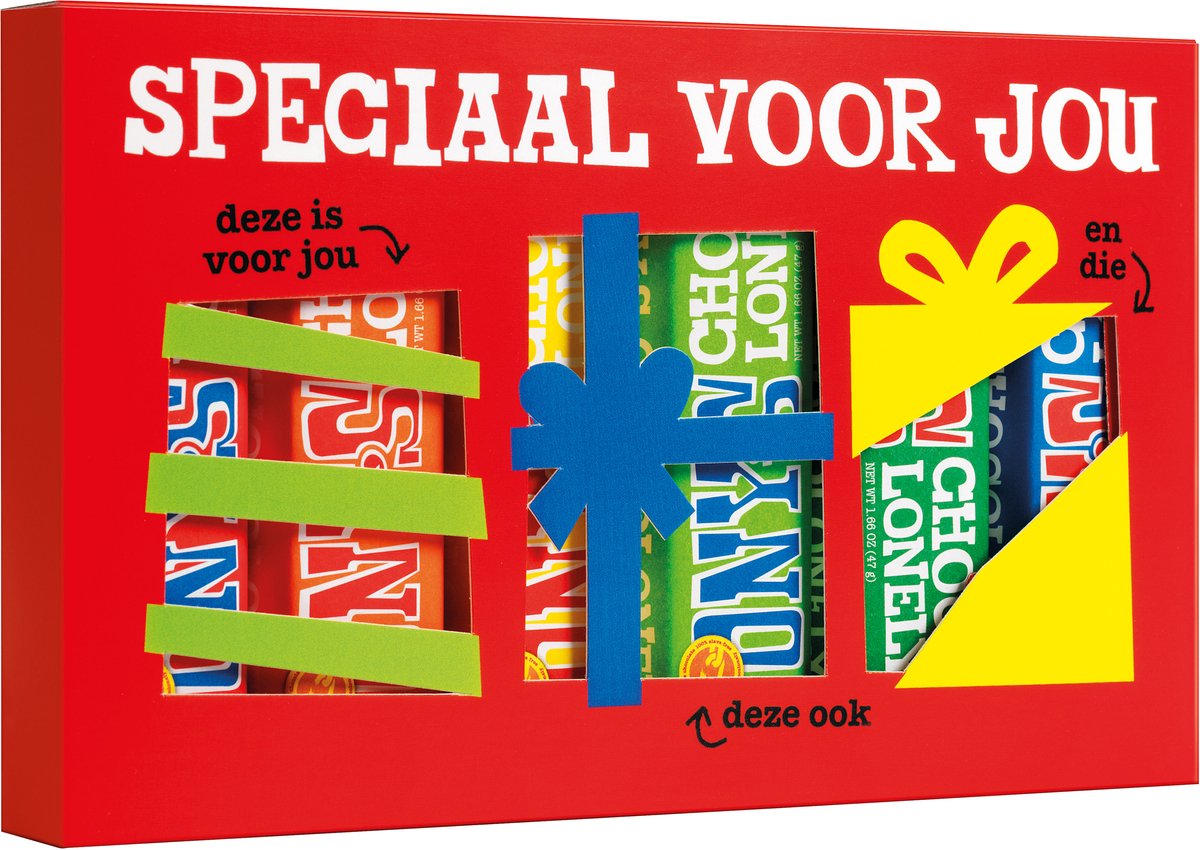 Tony's Chocolonely - Proeverijtje met 6 reepjes - Speciaal voor jou - Chocoladecadeau - Valentijn - Moederdag - Vaderdag - Geschenkdoos - 288 gram - Fairtrade Belgische Chocola