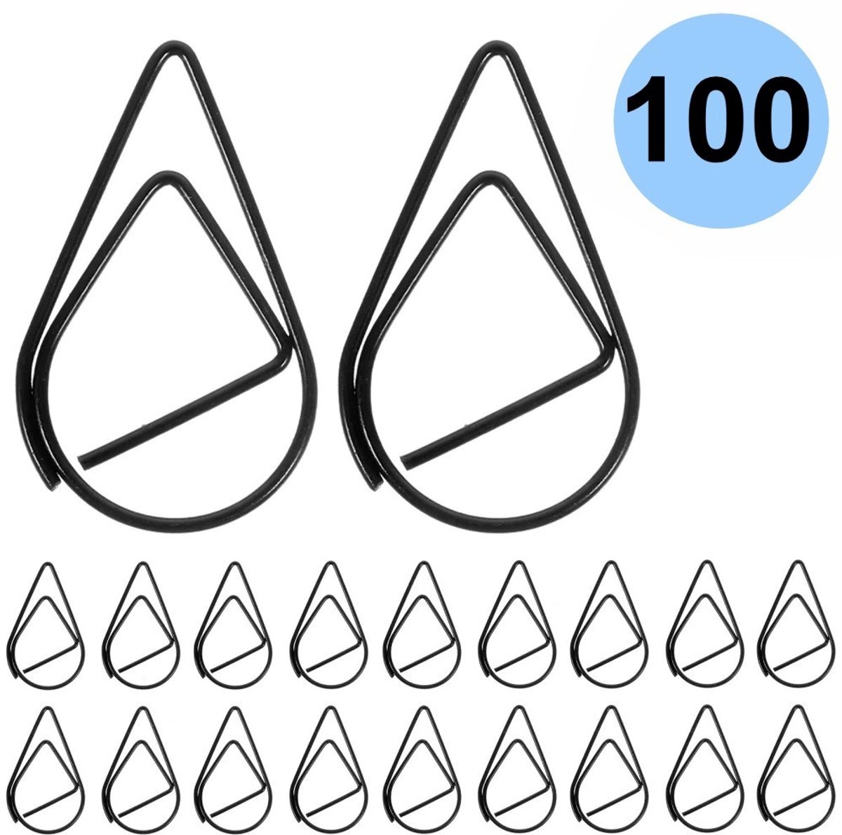 Fako Bijoux - 100x Paperclip Druppel Zwart - Druppelvormige Zwarte Paperclips - Clip Waterdrop Zwart - Sluitclip - Paperclip - Papierklem - Cadeauverpakking - Trouwen - Geboorte - 2.5cm - 100 Stuks