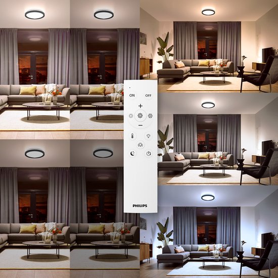 Philips Hue Intelligente Verlichting - LED Plafondlamp Philips Hue Diameter 39 5 Cm 24 5 W Dimbaar Met Afstandsbediening Wit Licht Zwart 929003597901