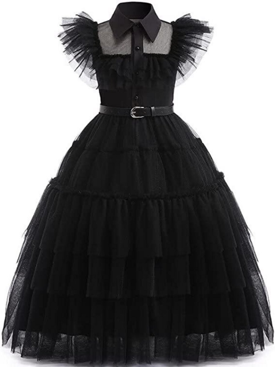 Joya Kids® Gotische Jurk Kind | Halloween Verkleedjurk Meisje | Zwarte Tule Jurk met Riem | Gothic Verkleedkleding Kind | Horror Films Kostuum | Family Kostuum | — afbeelding 2